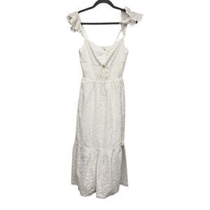 Rays for days Clarissa dress  white smocked eyelet open slit midi dress size med